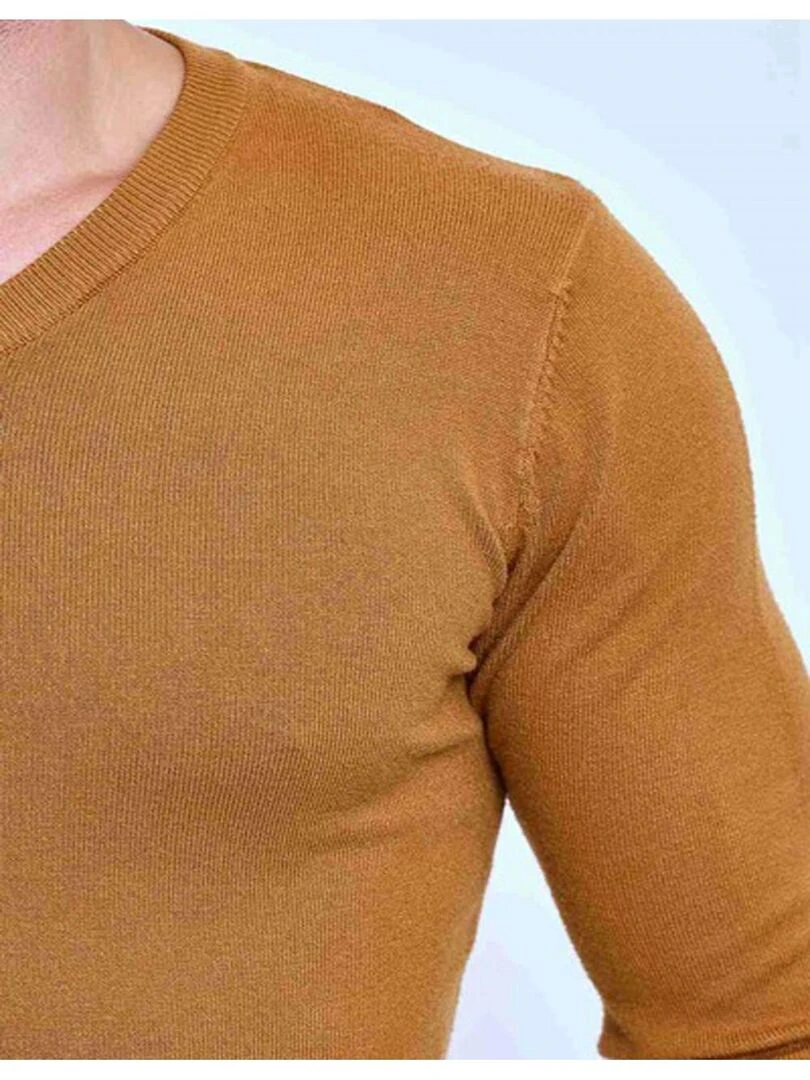 Pull manches longues col V Kebello   Marron