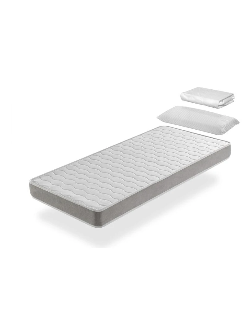 Pack Matelas APOLO LIT ENFANT Epaisseur 14 CM + 1 Oreiller a memoire + 1 Protege matelas Gris clair