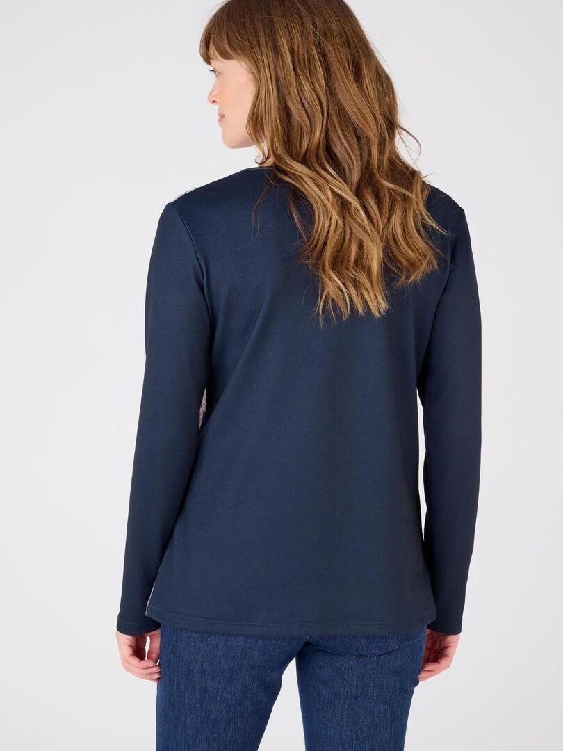 Tee shirt maille chaude fleuri   Damart   Bleu marine
