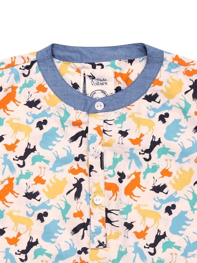 Chemise Manches Courtes Été Garçon Coton Multicole CEZANNE 'LA FAUTE A VOLTAIRE' Blanc Multicolore