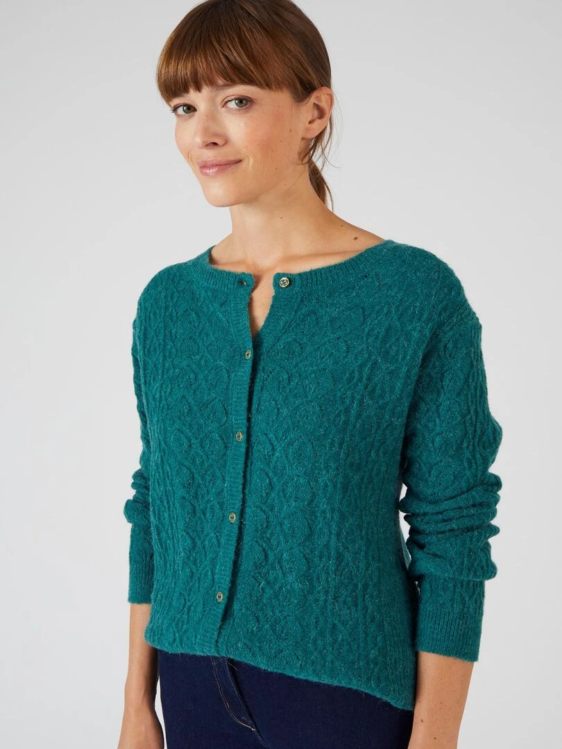 Cardigan jeu de maille mélange alpaga Damart Vert