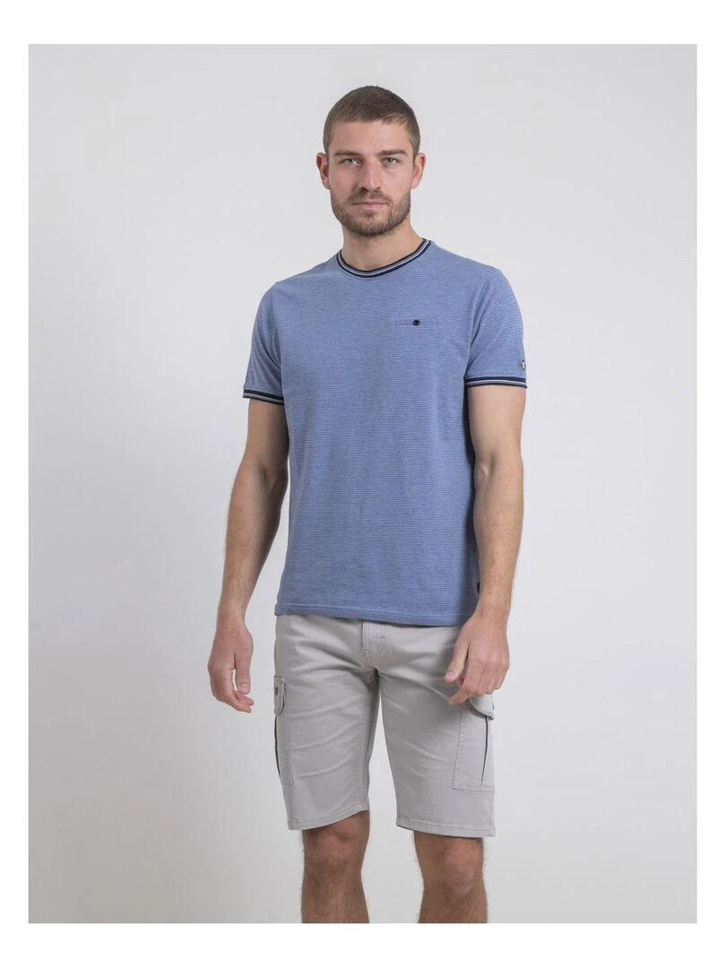 T shirt col rond pur coton NILOSUN   Bleu