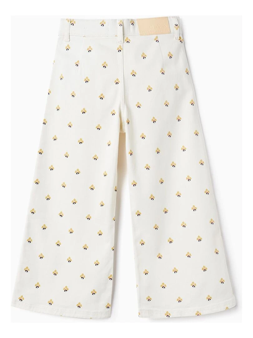Pantalon En Sergé Avec Motif Pour Fille 'Wide Leg' Blanc