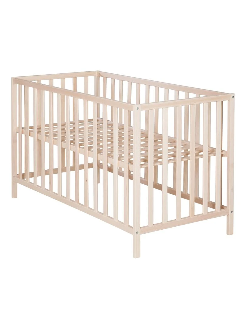 ROBA Lit Bébé Tout Barreaux Cosi 60 x 120 cm 3 Positions de Hauteur Hêtre Massif Bio Marron