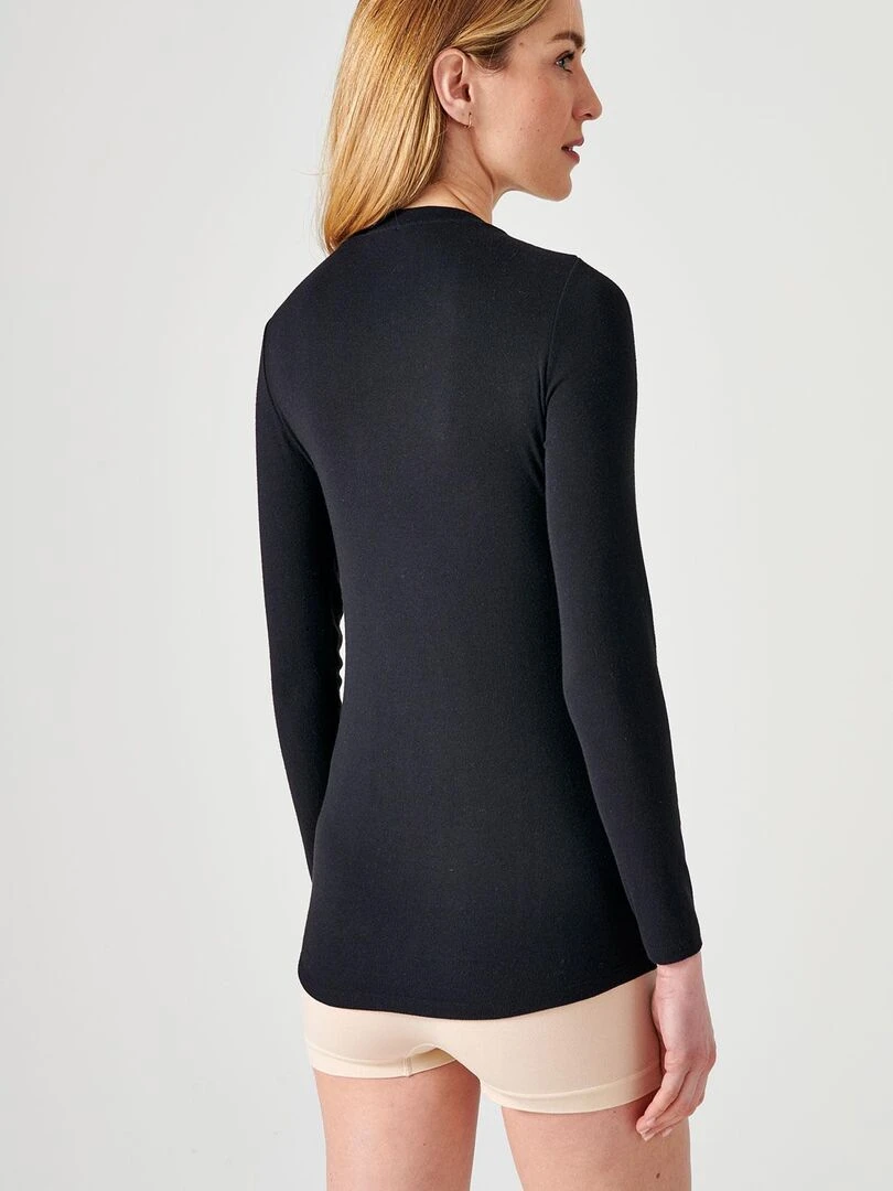 T shirt fine côte Thermolactyl Sensitive  encolure dégagée   Damart   Noir