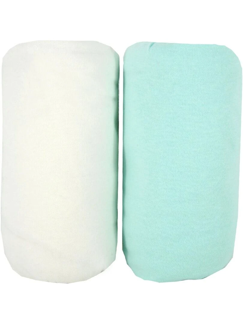 Lot de 2 draps housse en coton 60x120 cm Blanc + turquoise   Blanc Bleu