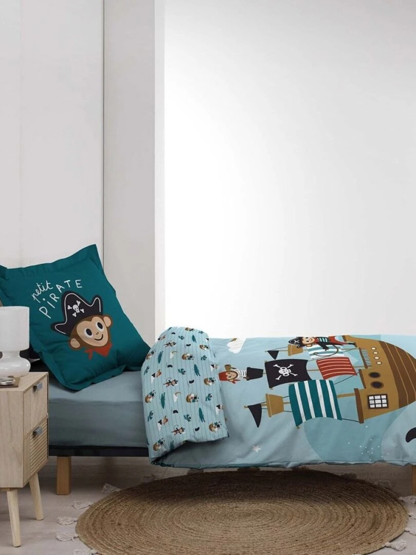 Housse de couette 140x200 + taie Moussaillon coton 42 fils   Bleu