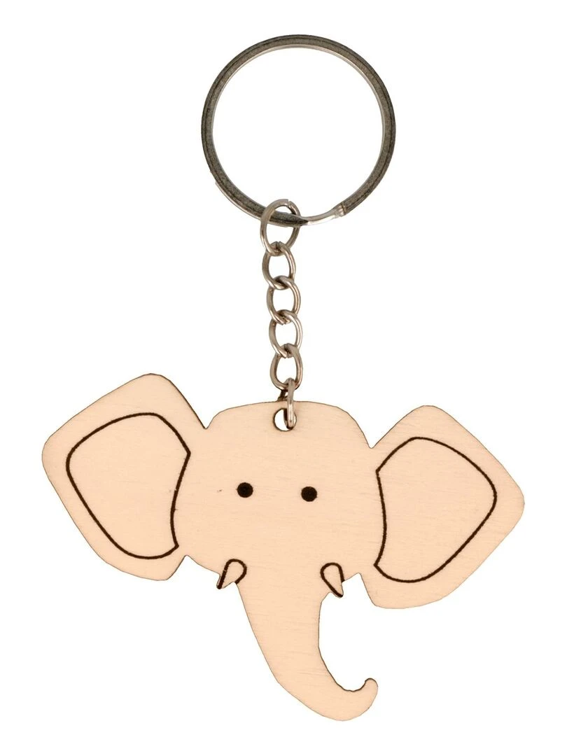 Porte clés tête d'éléphant en bois Beige