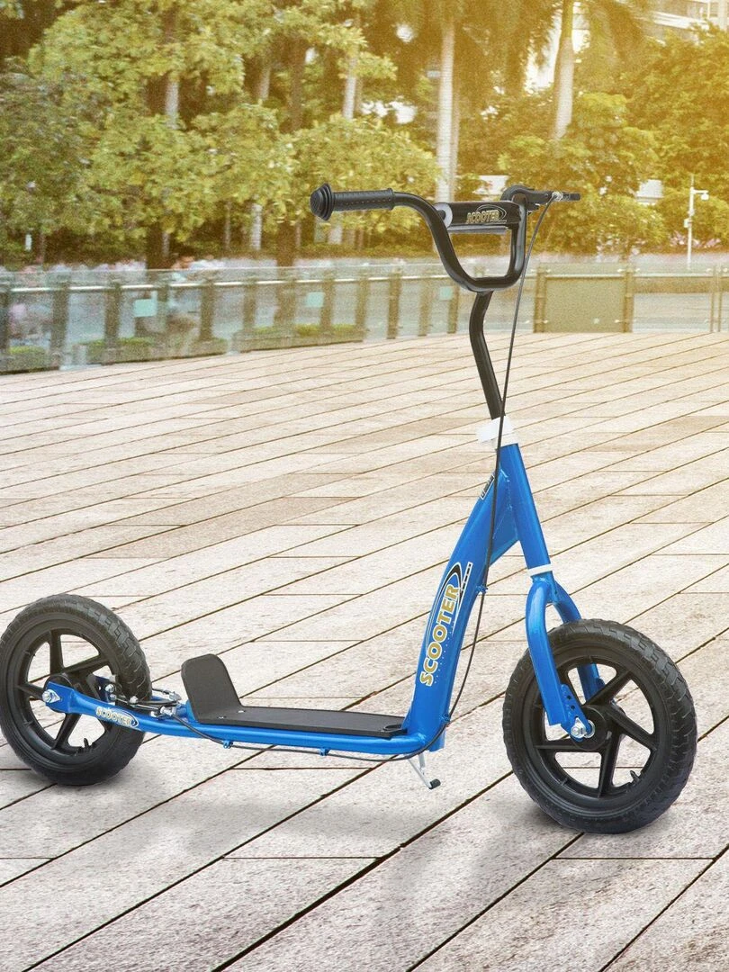 Trottinette patinette poignée frein béquille guidon réglable acier   Bleu