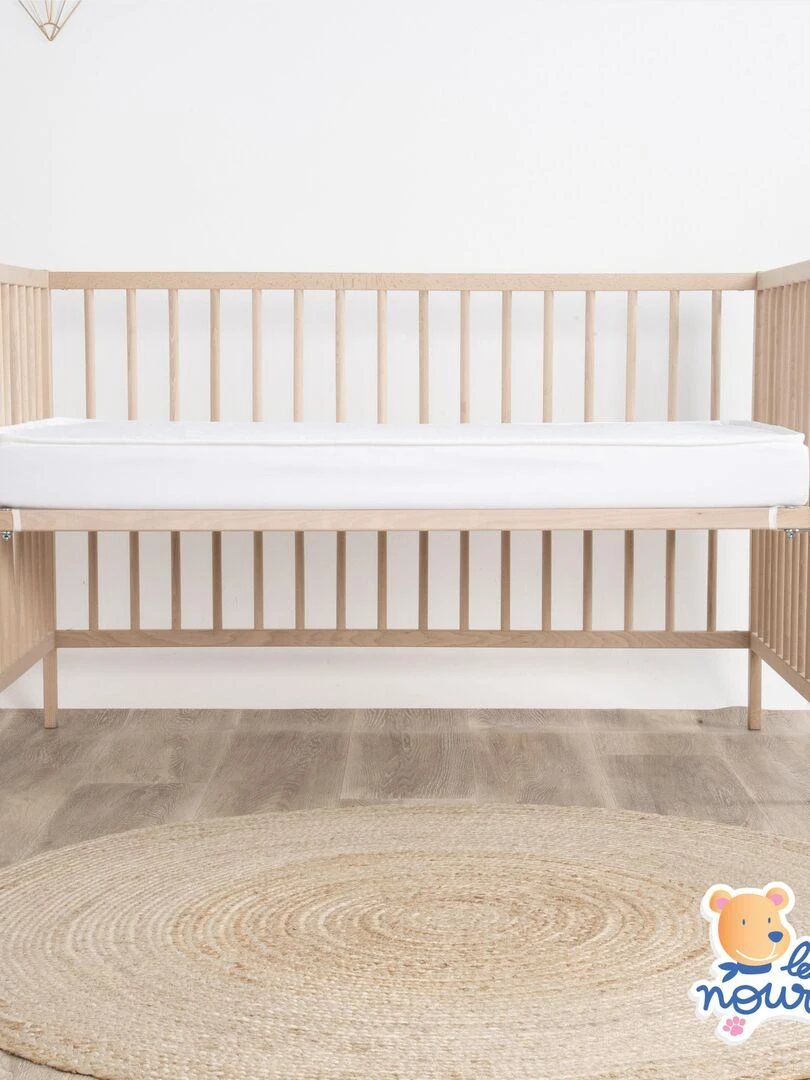 Matelas Bébé Climatisé   60x120 cm   Réversible   1 face Été fraîche / 1 face Hiver ouatinée   Blanc