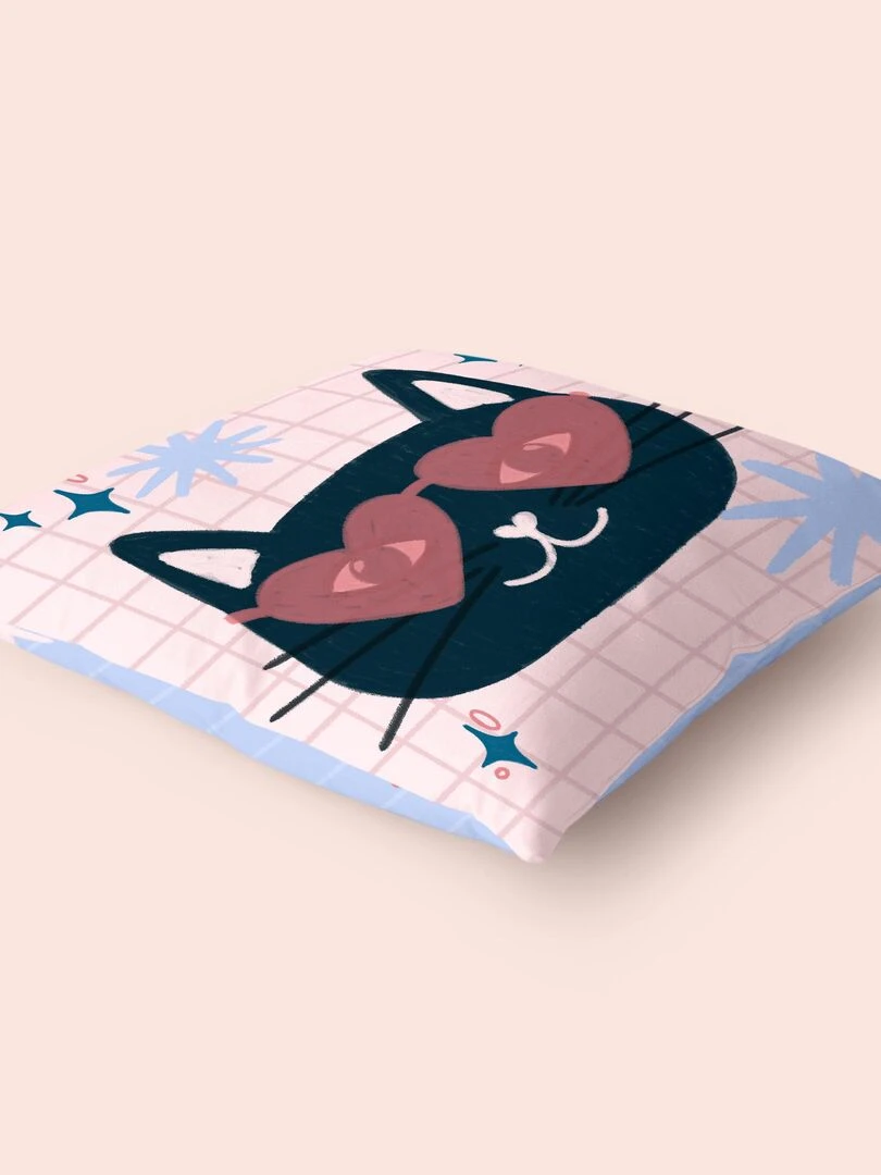 Housse de coussin décoratif Meow love "Happyfriday"   Blanc