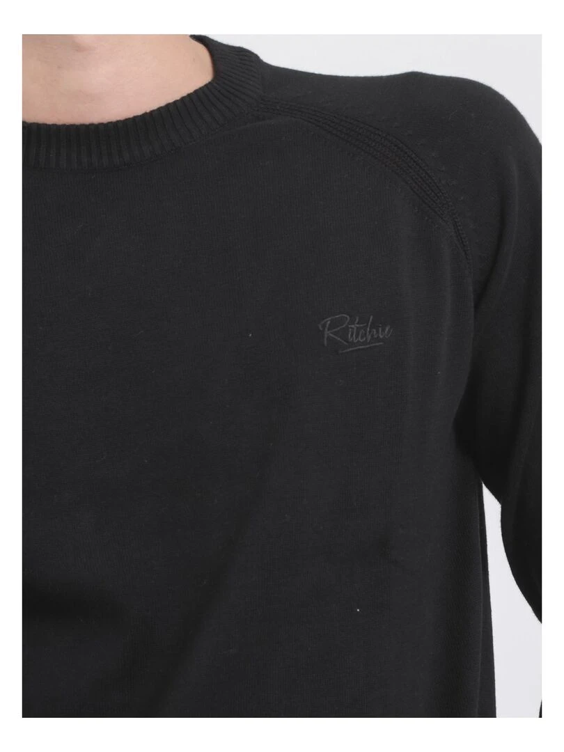 Pull col rond pur coton LOCTUDY   Noir