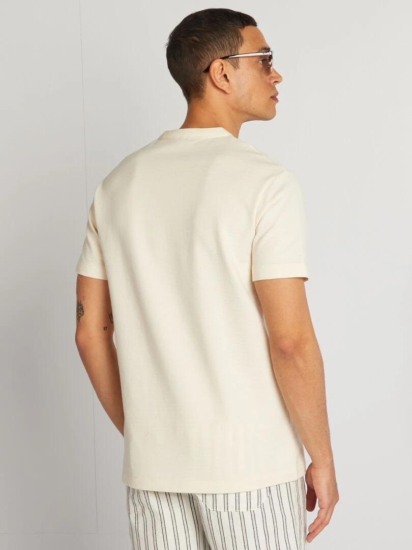 T shirt en jacquard à col mao   Beige