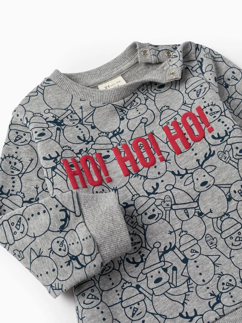 Sweat en coton pour bébé garçon 'Ho! Ho! Ho!'   NOËL   Gris