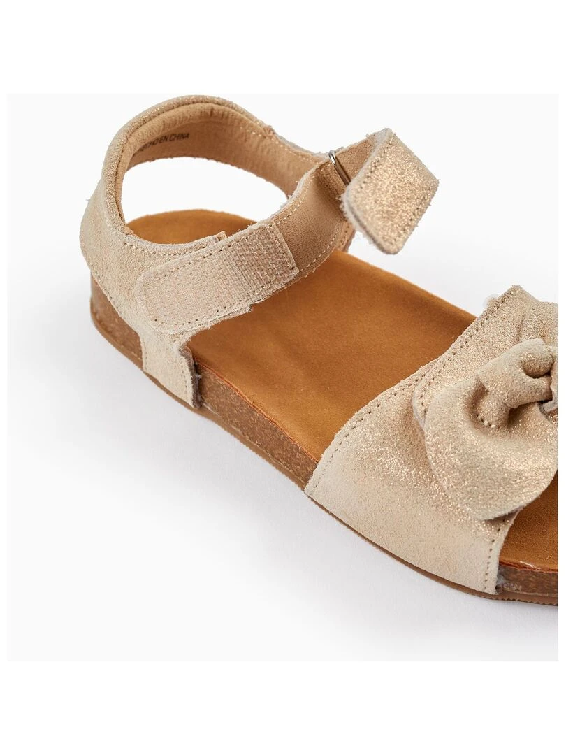 Sandales en cuir avec paillettes et nœud pour fille  ATLANTIC COMPANY   Beige clair