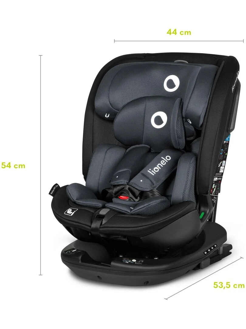 Siège auto bébé évolutif LIONELO Bastiaan RWF i Size   Groupe 0/1/2/3   360° ISOFIX   Gris   Noir Gris
