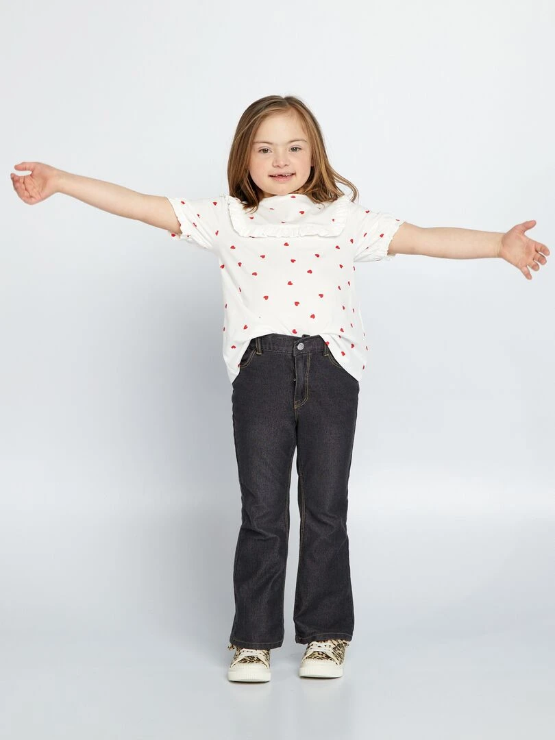 T shirt volanté à motifs 'cœurs'   So Easy   Blanc