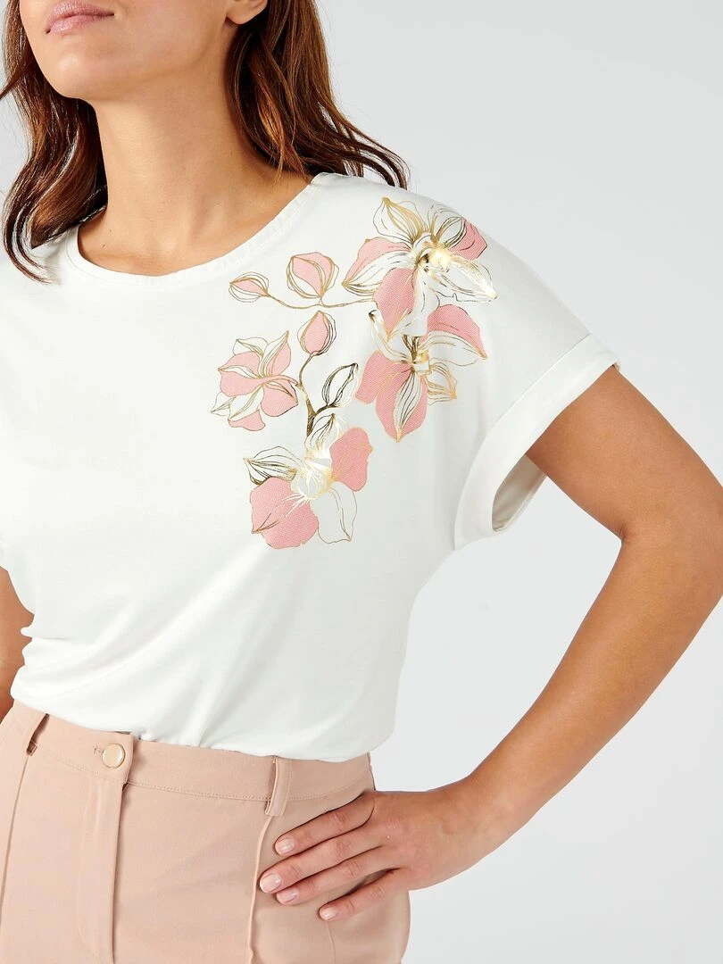 Tee shirt à motifs brillants. Damart Blanc cassé