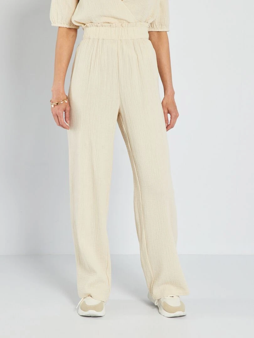 Pantalon large en gaze de coton Beige