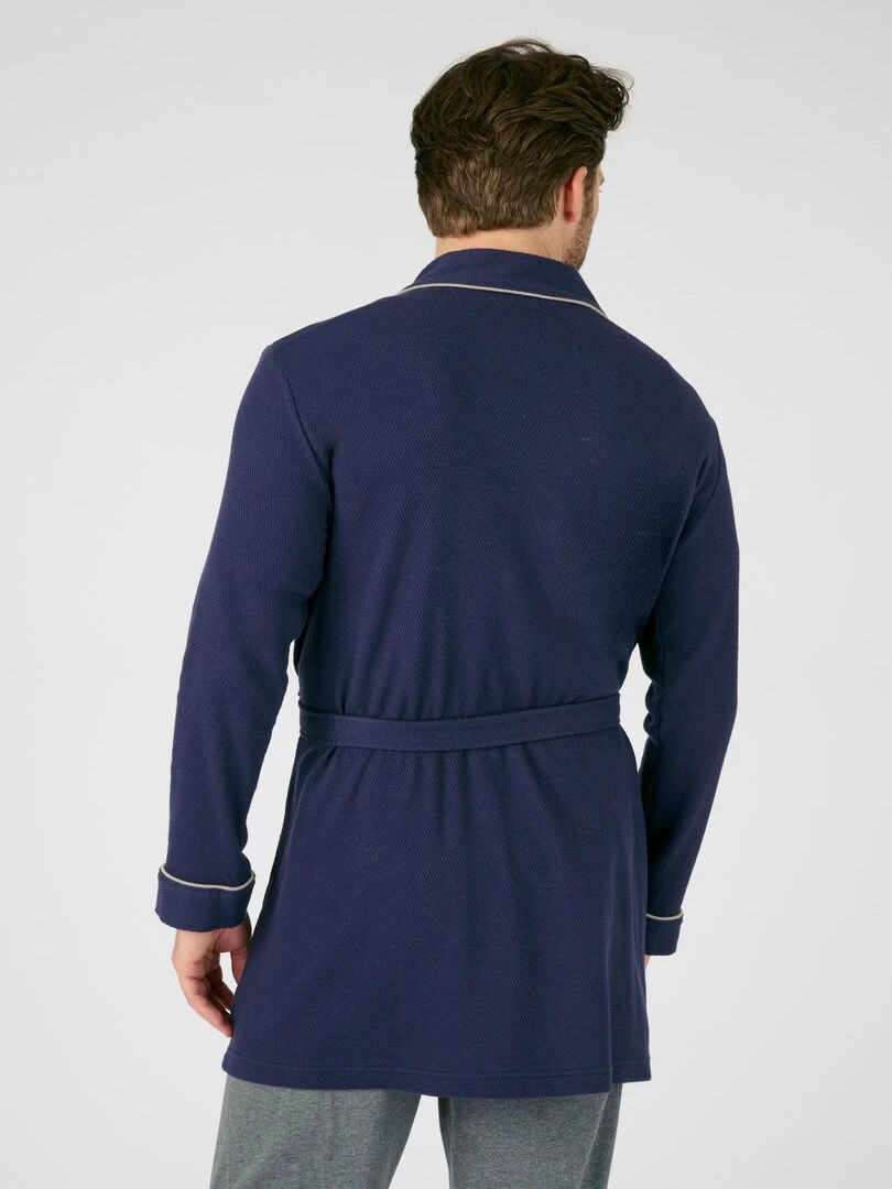 Robe de chambre maille nid d abeille   Damart   Bleu marine