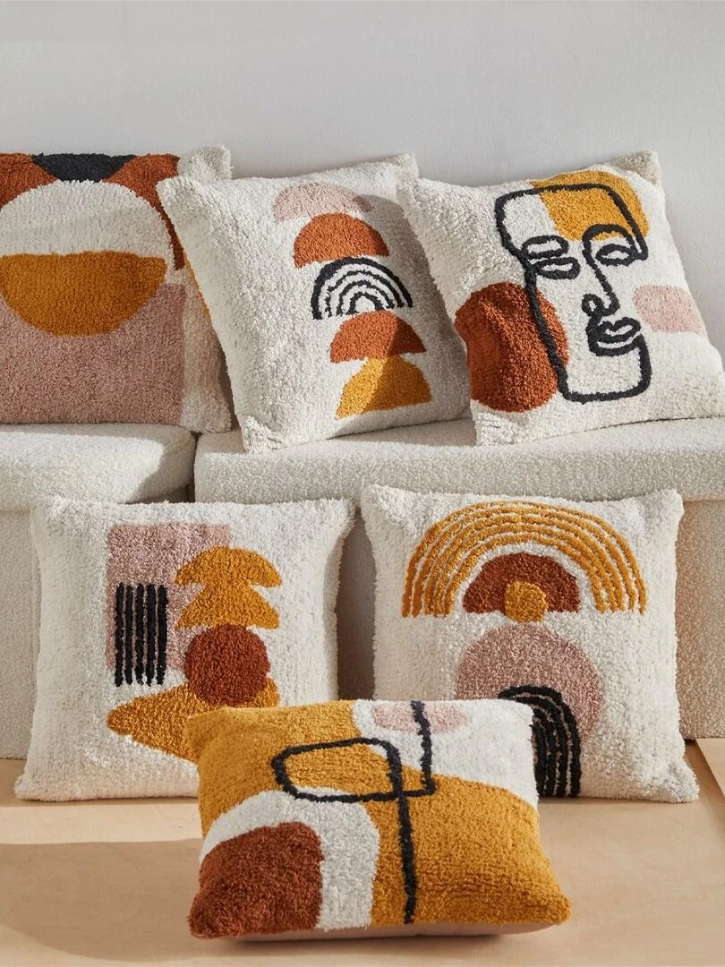 Coussin tufté imprimé 'RETRO MOOD' 'TODAY'   Jaune moutarde