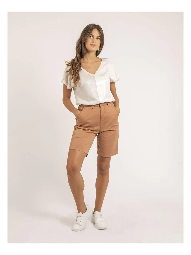 T shirt col V bimatière FAZZY   Beige