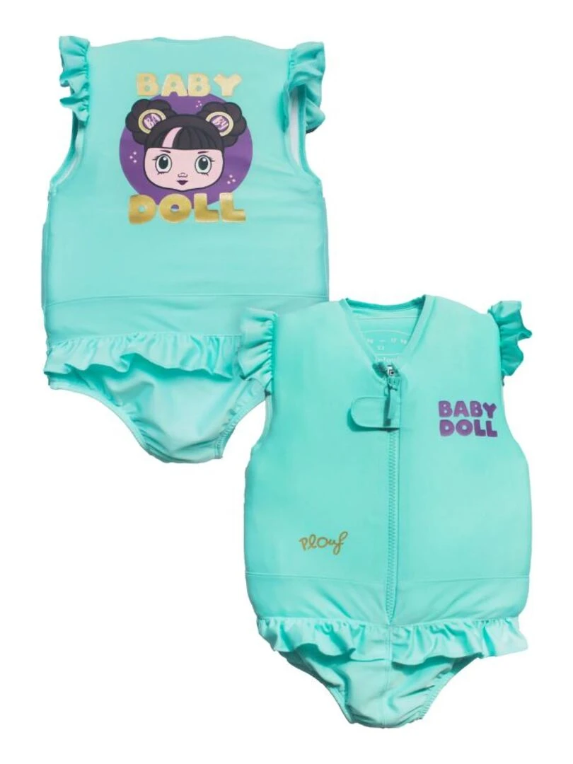 Maillot de Bain Bb Doll Enfant avec Flotteurs Accessoire de Natation Fille Bleu turquoise
