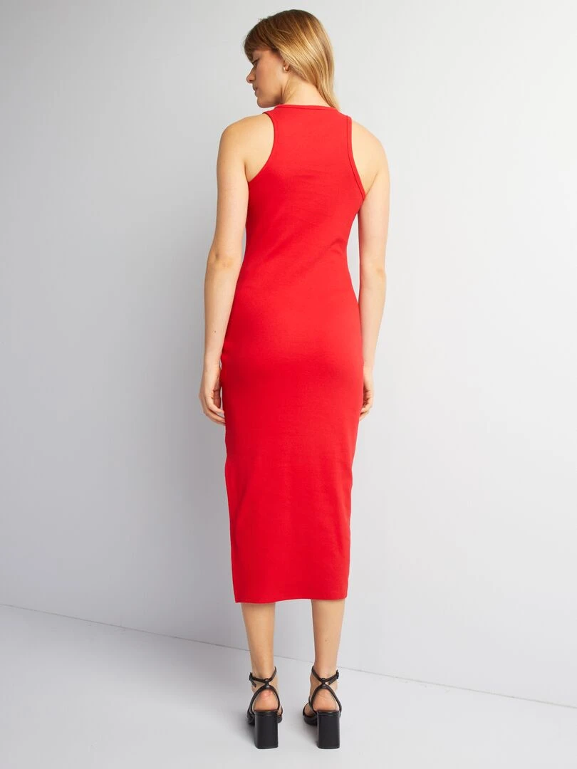 Robe longue en maille côtelée   rouge