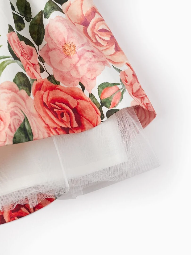 Robe à manches courtes pour bébé fille 'Roses' manches courtes LETS PARTY   Blanc