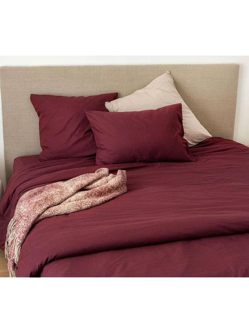 Housse Pour Edredon en Coton Lavé Rouge cerise