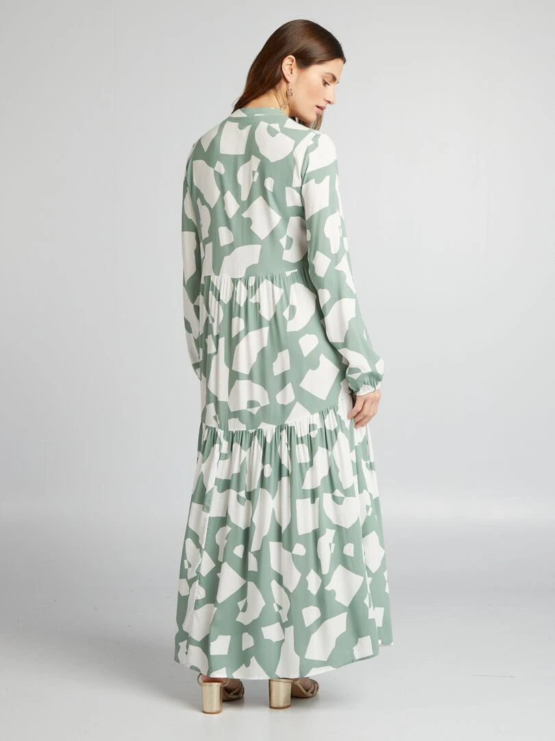 Robe midi imprimé col tunisien   Vert