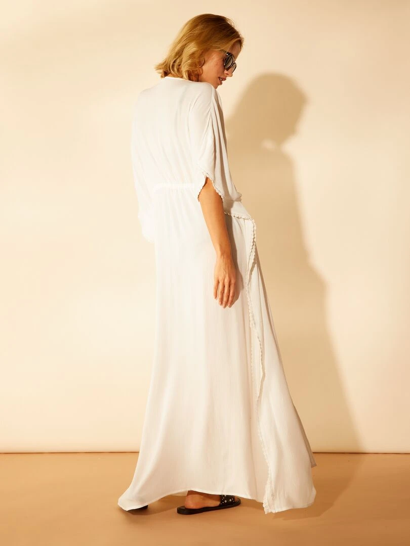 Robe de plage longue en maille crêpe   blanc