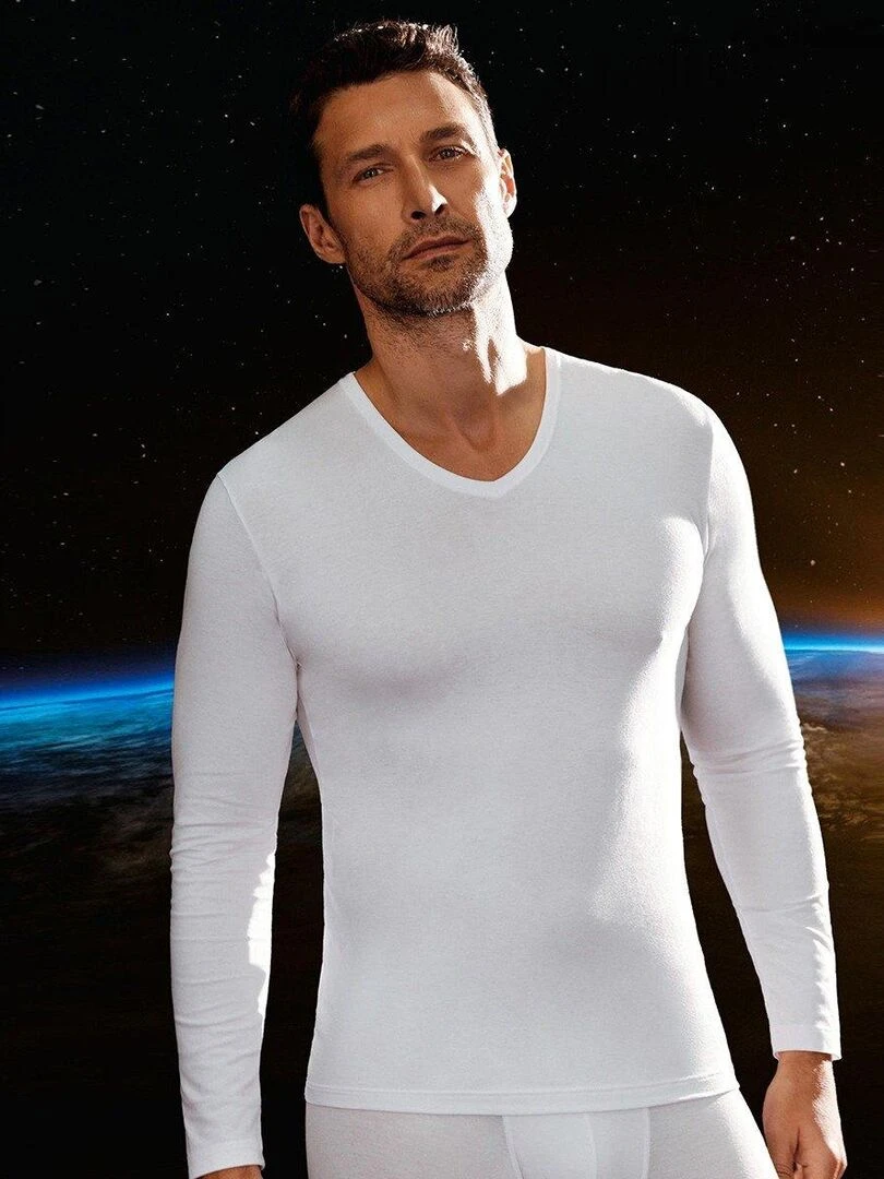 Tricot de peau col V manches longues régulateur   Blanc