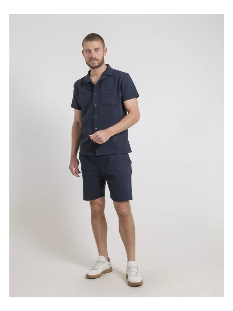 Chemise manches courtes maille coton DATACUBA   Bleu marine