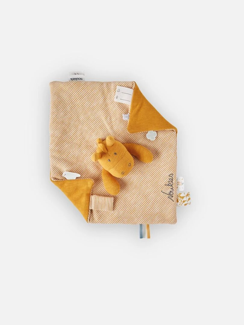 Doudou Plat Attache Sucette Iconiques Paco Ocre   Jaune