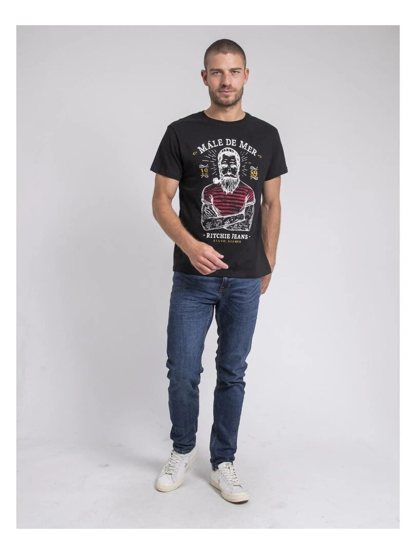 T shirt col rond pur coton JAMEKONG   Noir