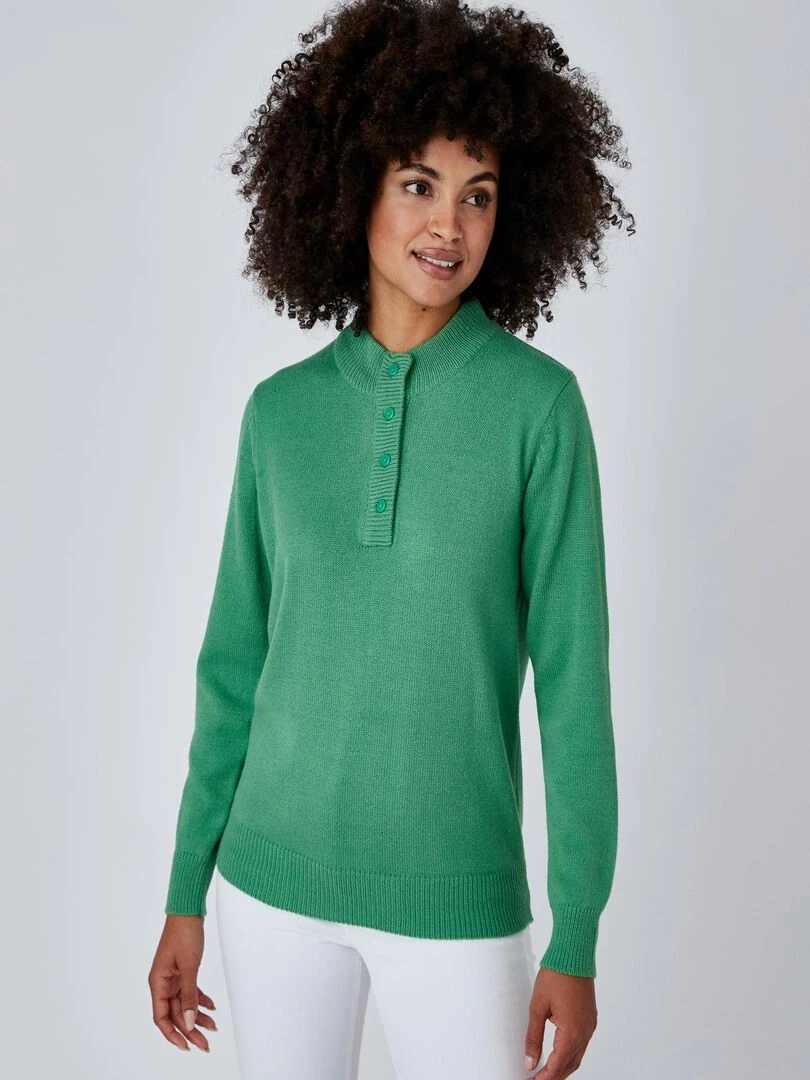 Pull col montant boutonné   Damart   Vert