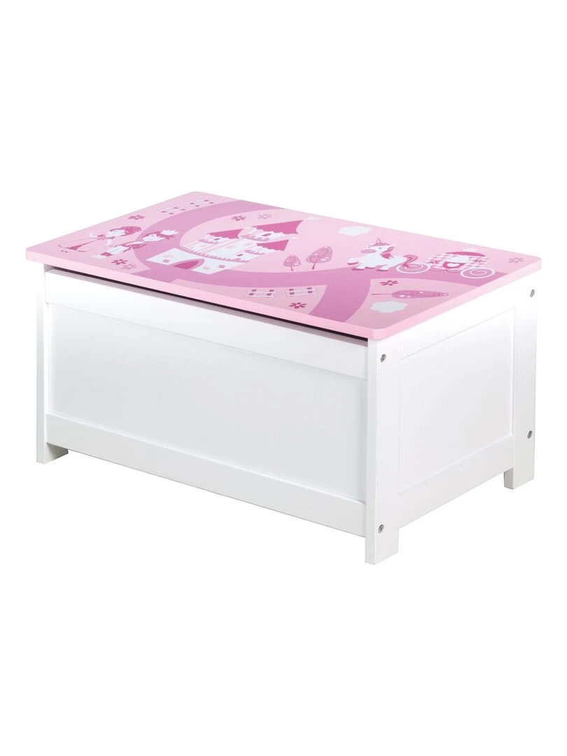 ROBA Banc Coffre à Jouets "Krone" en Bois pour Enfant Fermeture Douce Rose/Motif Conte de Fées Blanc Rose