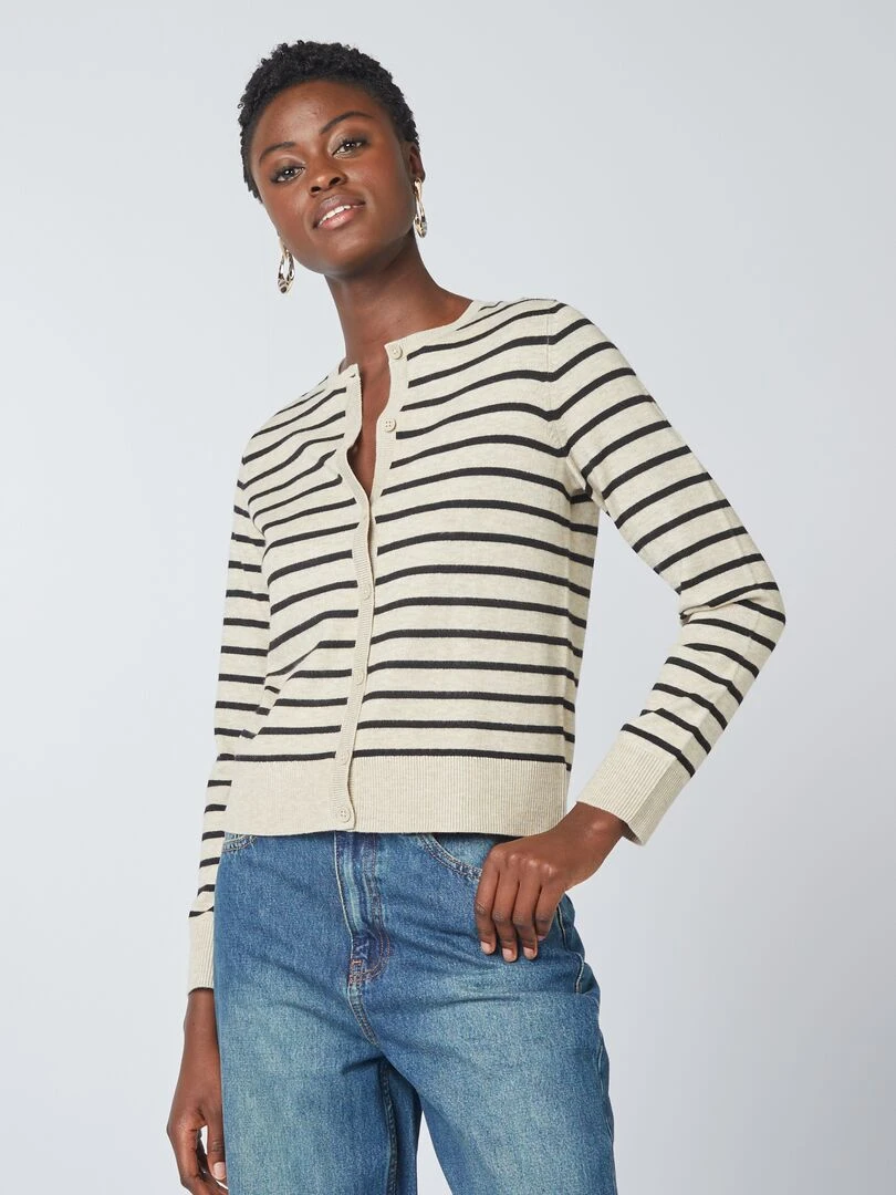 Gilet manches longues   Beige marinière