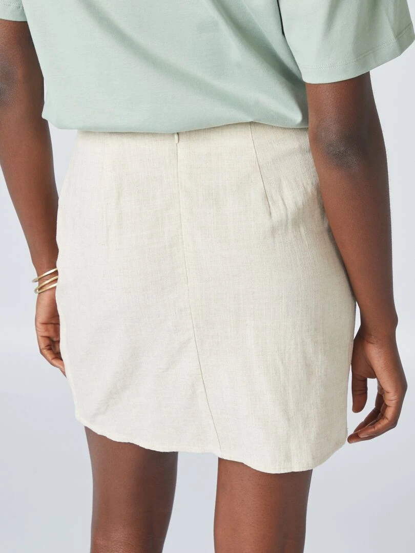 Jupe courte portefeuille en lin mélangé   Beige