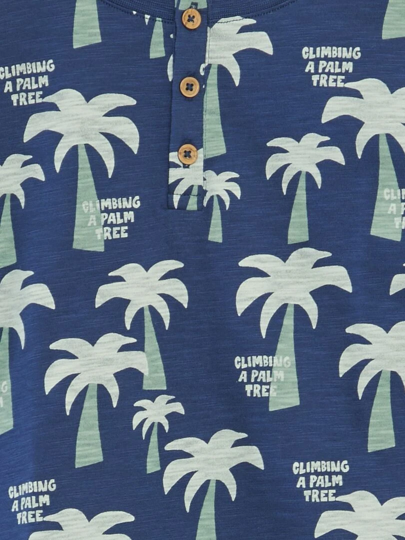 T shirt à col tunisien Bleu marine