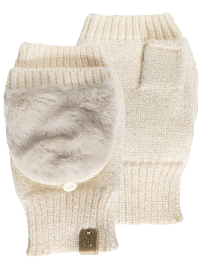 Mitaines Femme Maille et imitation fourrure Crème Beige clair
