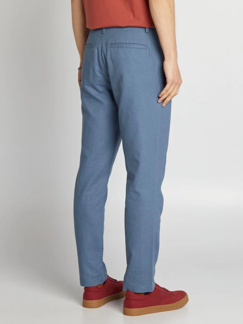 Pantalon chino coupe slim en lin mélangé   Bleu