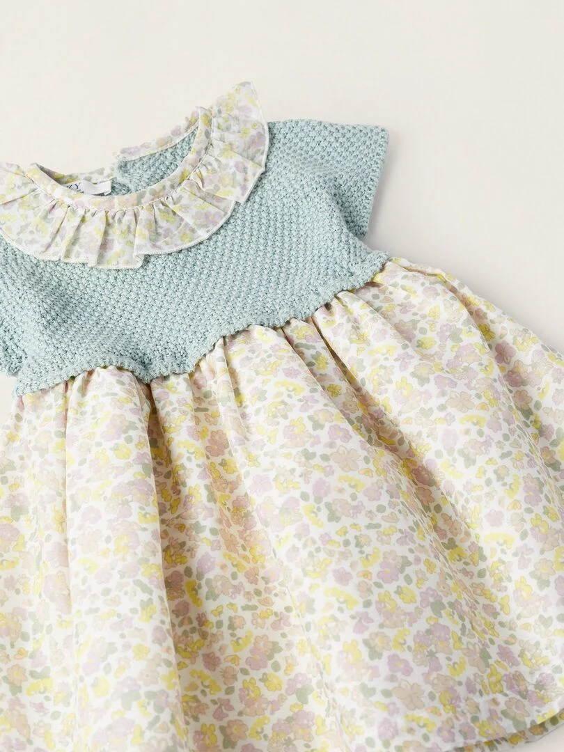 Robe Combinée Florale pour Nouveau Née manches courtes   Blanc