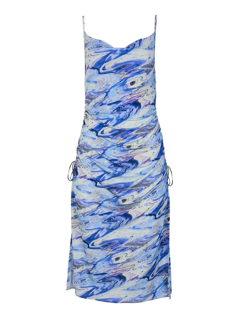 Robe estivale mi longue à fines bretelles Indonesia   Bleu