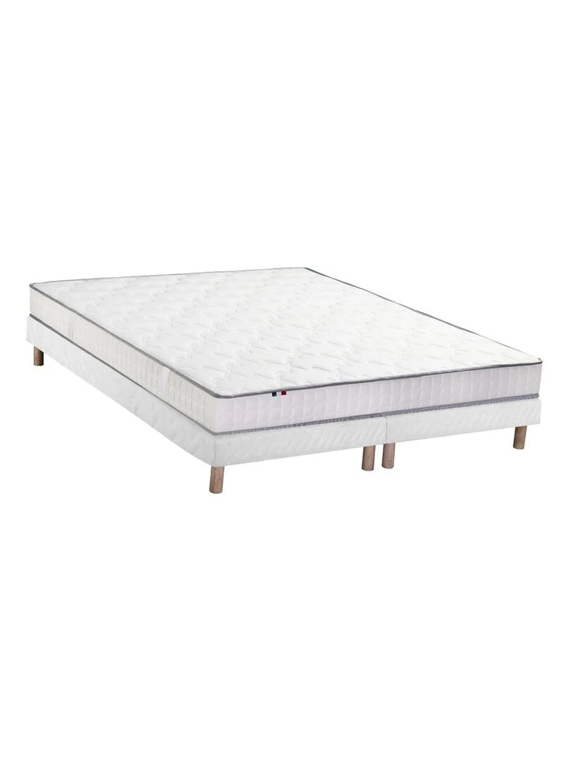 Ensemble Matelas 100% latex 3 zones PURE + Sommier Fabriqué en France Sommier Blanc Blanc