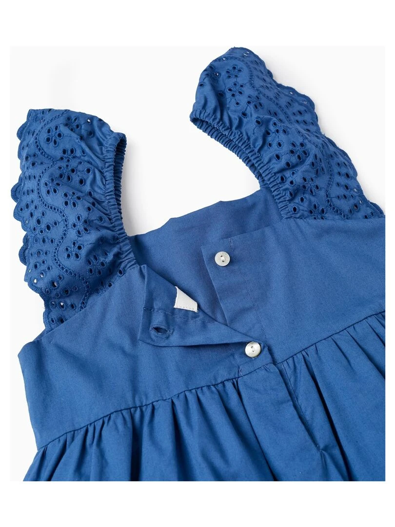 Robe En Coton Avec Broderie Anglaise Pour Fille manches courtes PICASSO   Bleu