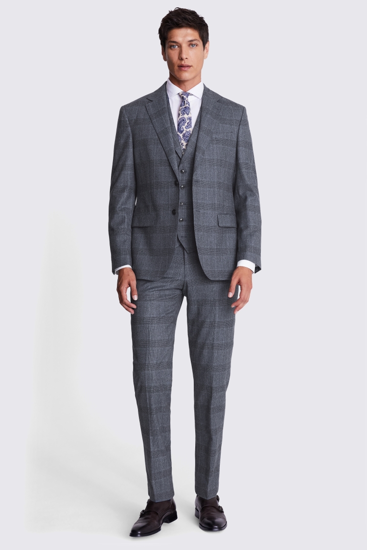 Italian Slim Fit Grey Check Jacket    Buy Online at Moss
