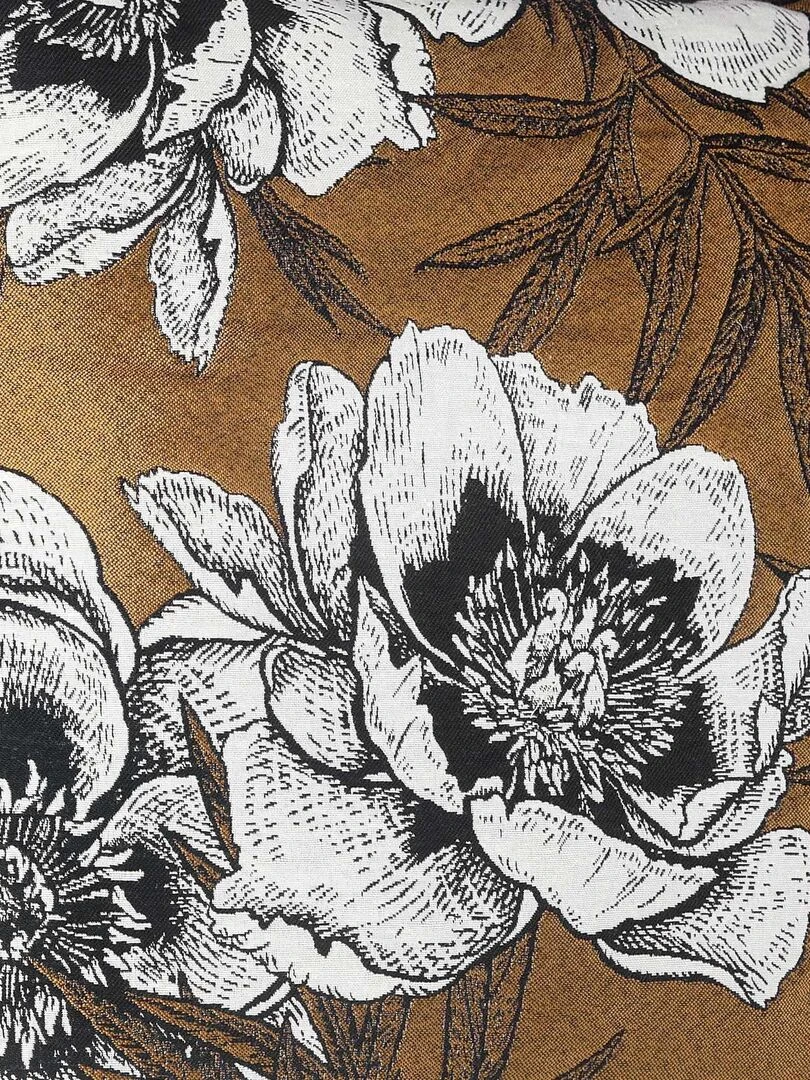 Coussin passepoilé aux impressions florales   Jaune moutarde