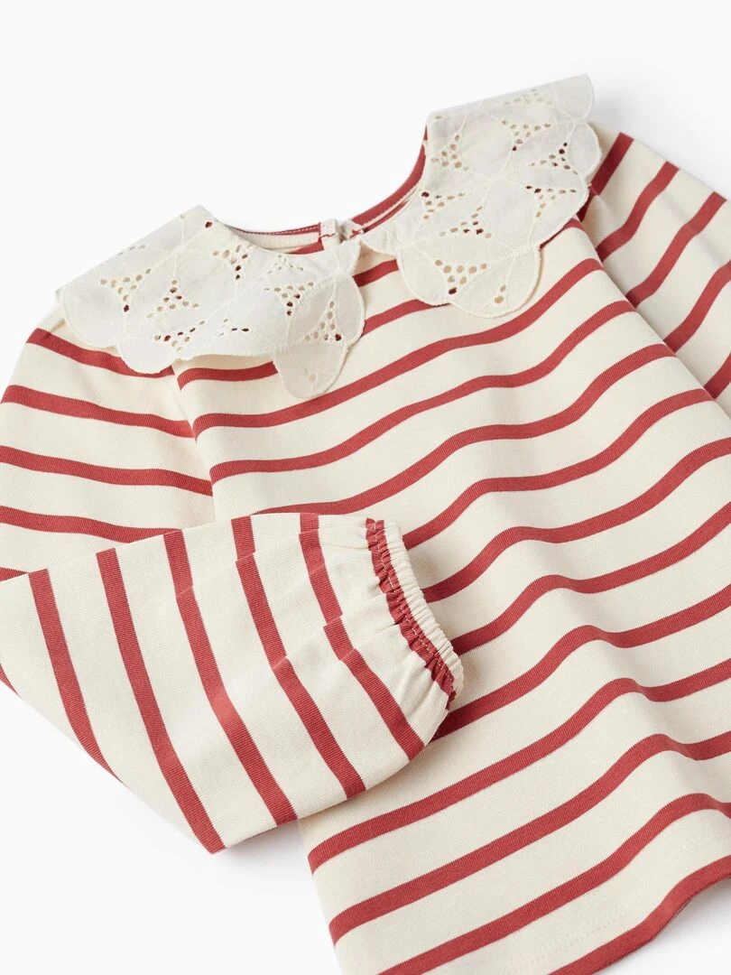 Pull avec Col en Broderie Anglaise pour Fille  ATLANTIC COMPANY   Rouge foncé